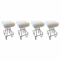 SET of 4 Frederick Weinberg 1950s Iron Bar Stools w/ Custom Shearling Seats