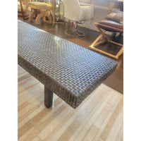Woven Leather Bench on Dark Wood Legs