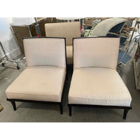 PAIR of Beige Upholstered Castel Slipper Chairs on Walnut Bases by Baker (AS IS)
