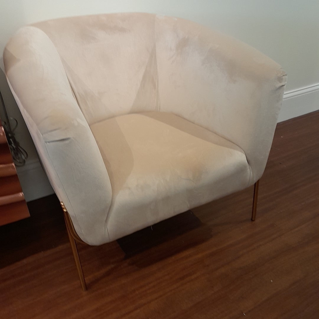 Pair of Beige Velvet Tub Chairs w/ Gold Metal Bases