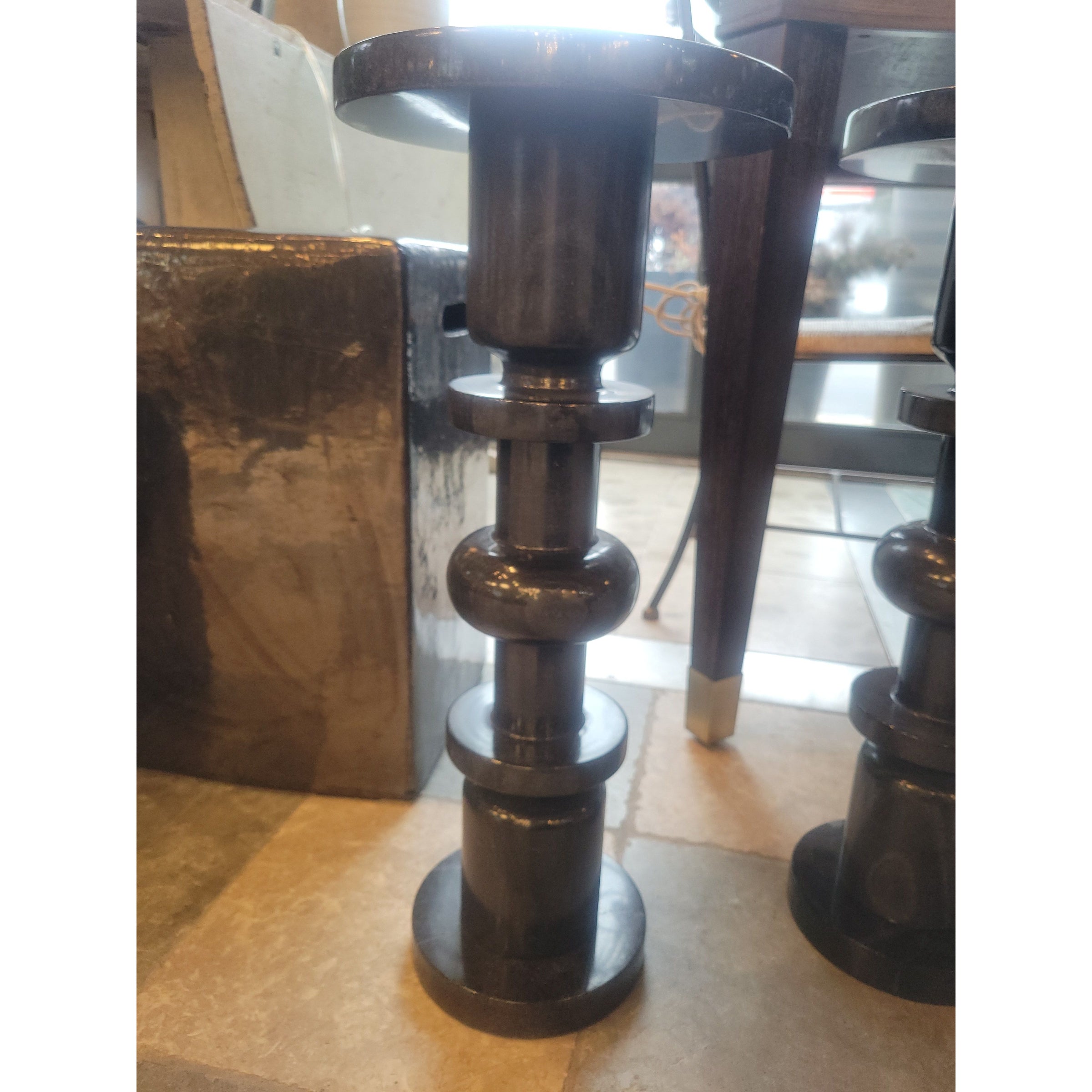 PAIR of 'Sasha' Black Marble Drink Tables by Currey & Co.