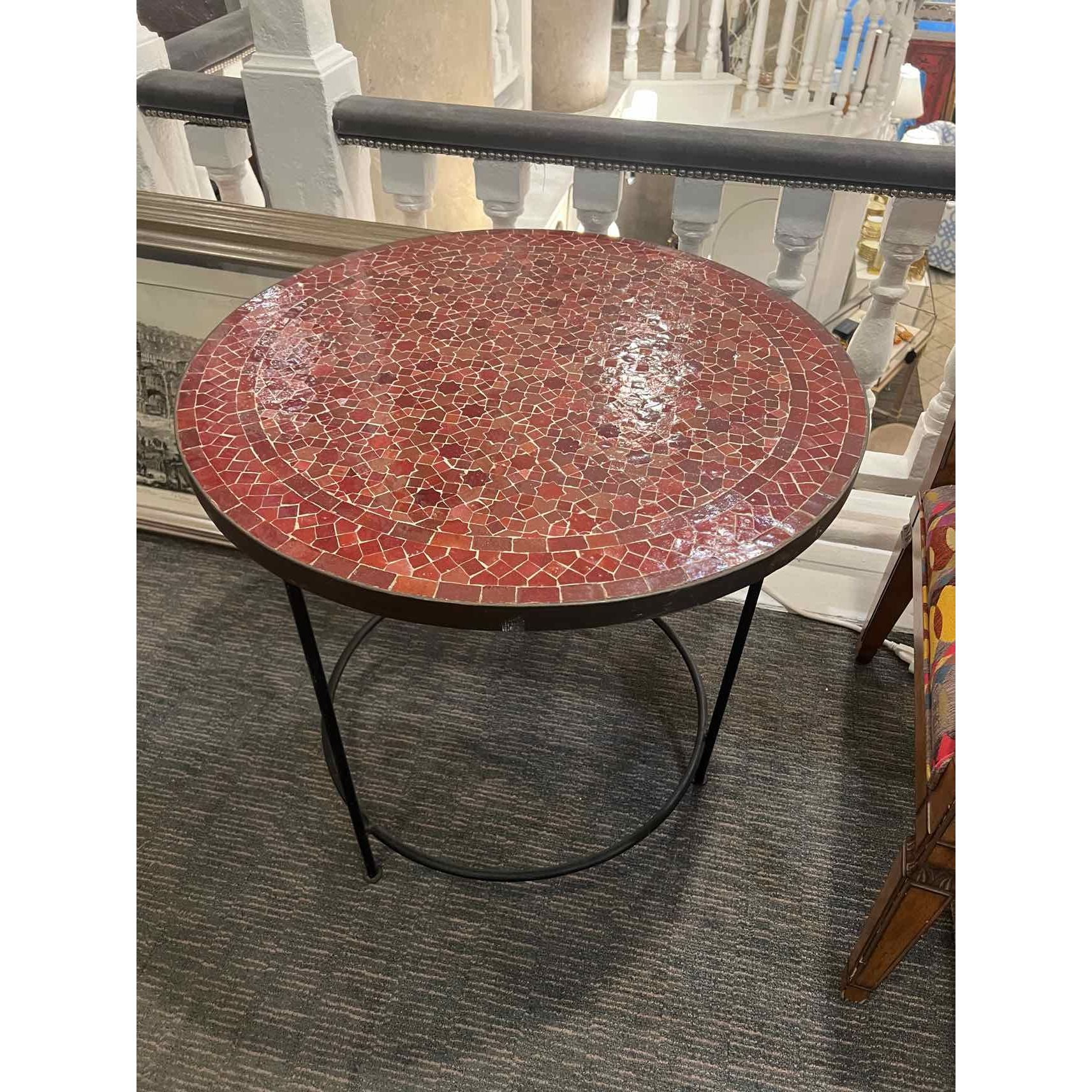 Moroccan Red Marble Top Mosaic Side Table