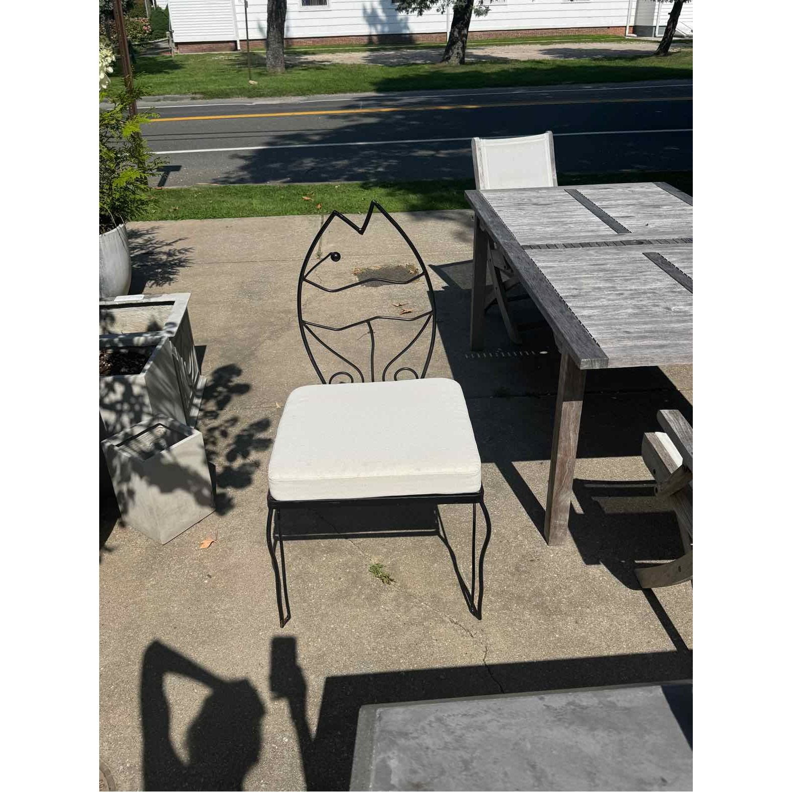 SET of 4 Custom European Black Iron Sculptural Fish Side Chairs (AS IS)