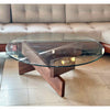 Mid-Century Style Glass Top w/ Wooden Base Coffee Table 42"DiamX16.5"