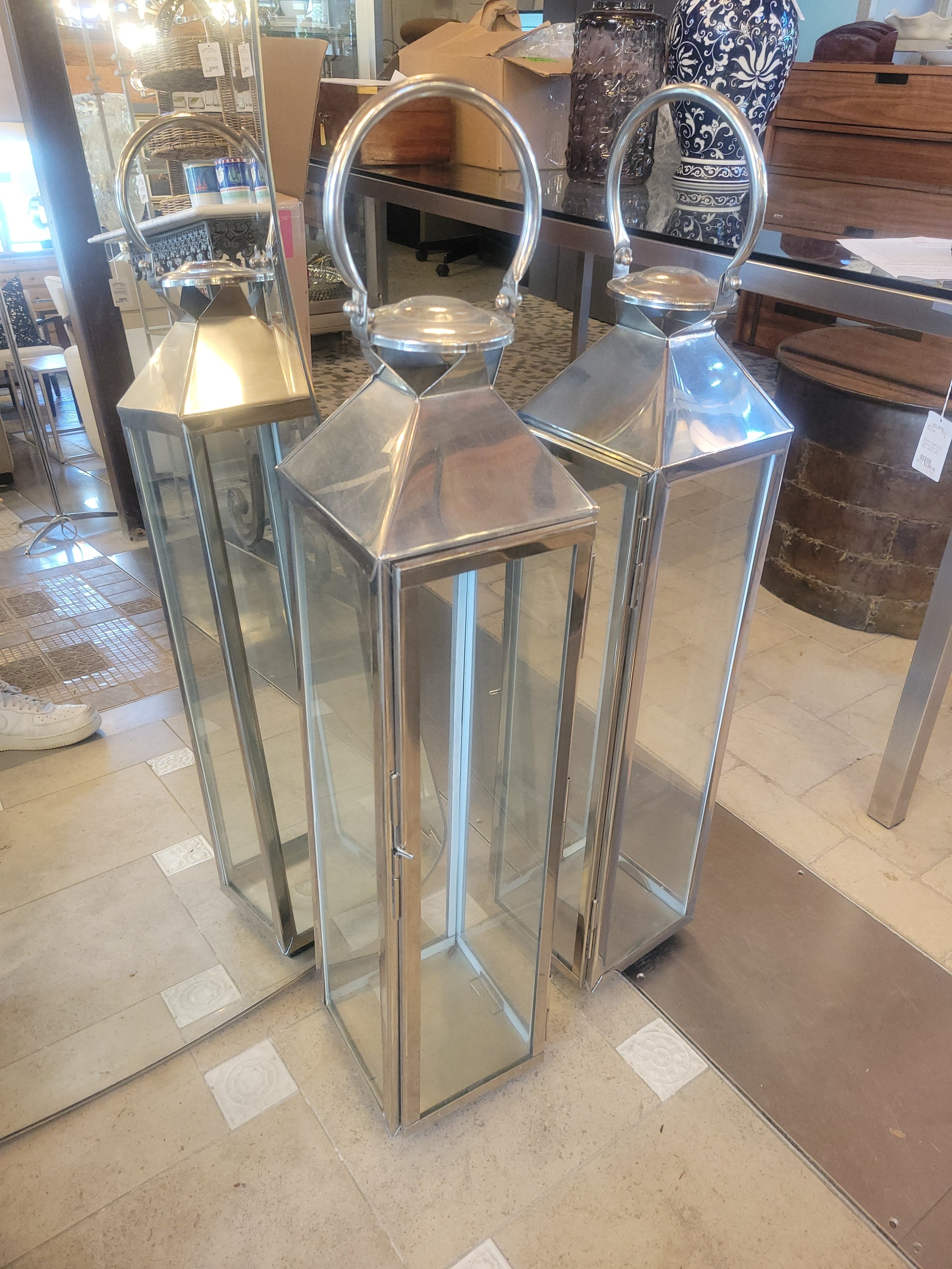 3-ft Polished Steel & Glass Rectangular Lantern