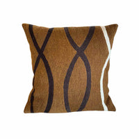 Brown Linen Embroidered Square Pillow by Judy Ross Textiles