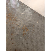 7-ft Metal Wrapped Top Trestle Dining Table on Natural Wood Base - colletteconsignment.com