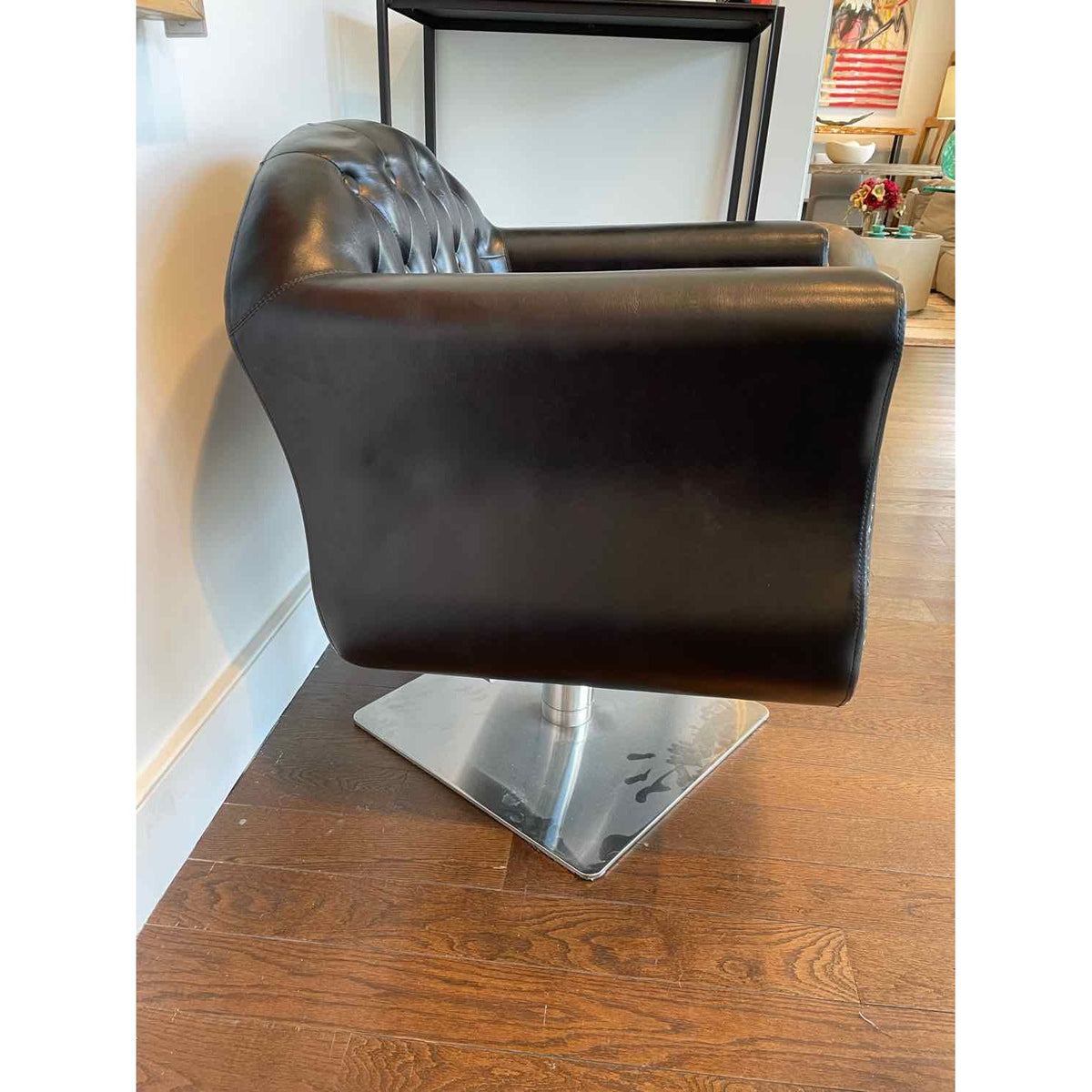 Chesterfield Leather & Nailheads Adjustable Salon Styling Chair on Metal Base