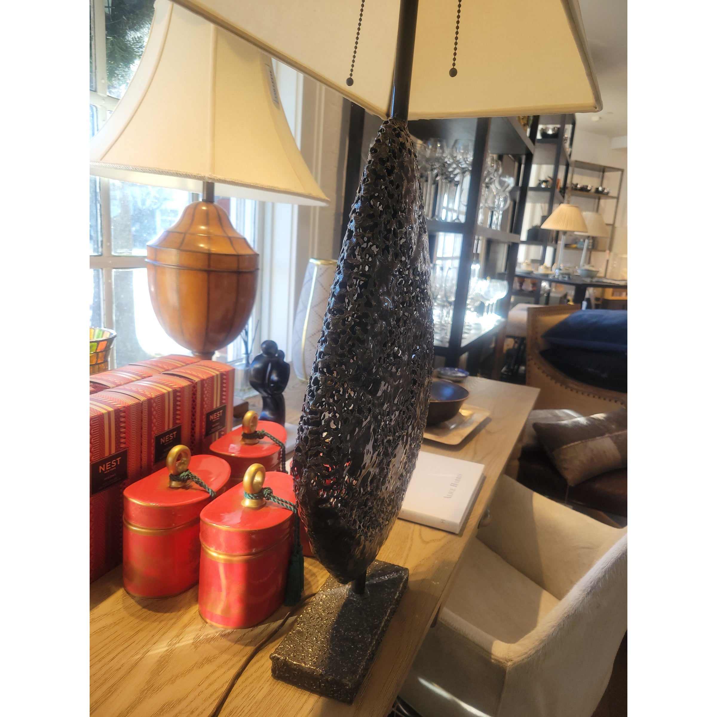 Vintage Brutalist Metal Teardrop Shape Table Lamp