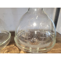 PAIR of Clipper Ships Etched Crystal Candle Holders