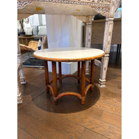 Mid-Century Bamboo & Rattan Round Side Table w/ a White Top 23"Diam x 16"H - colletteconsignment.com