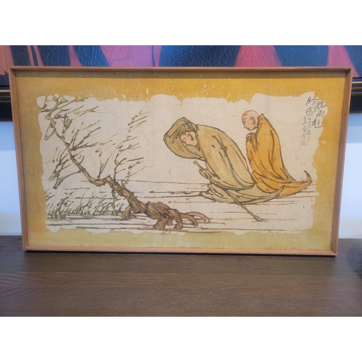 Vintage Taiwanese Batik Painting by Chen Hen in Wood Frame - colletteconsignment.com