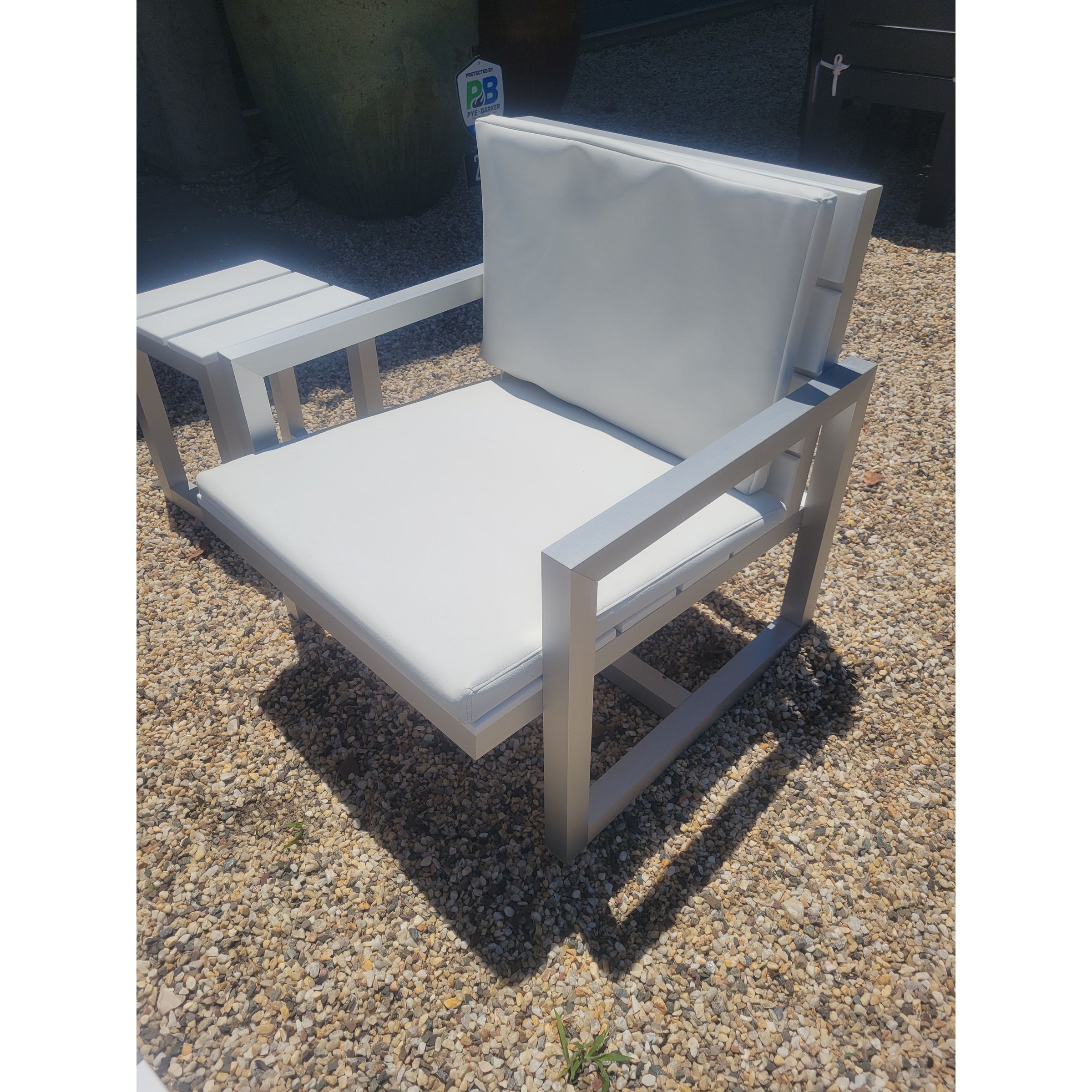 PAIR of Aluminum Lounge Chairs w/ White Poly Cushions by Gandia Blasco