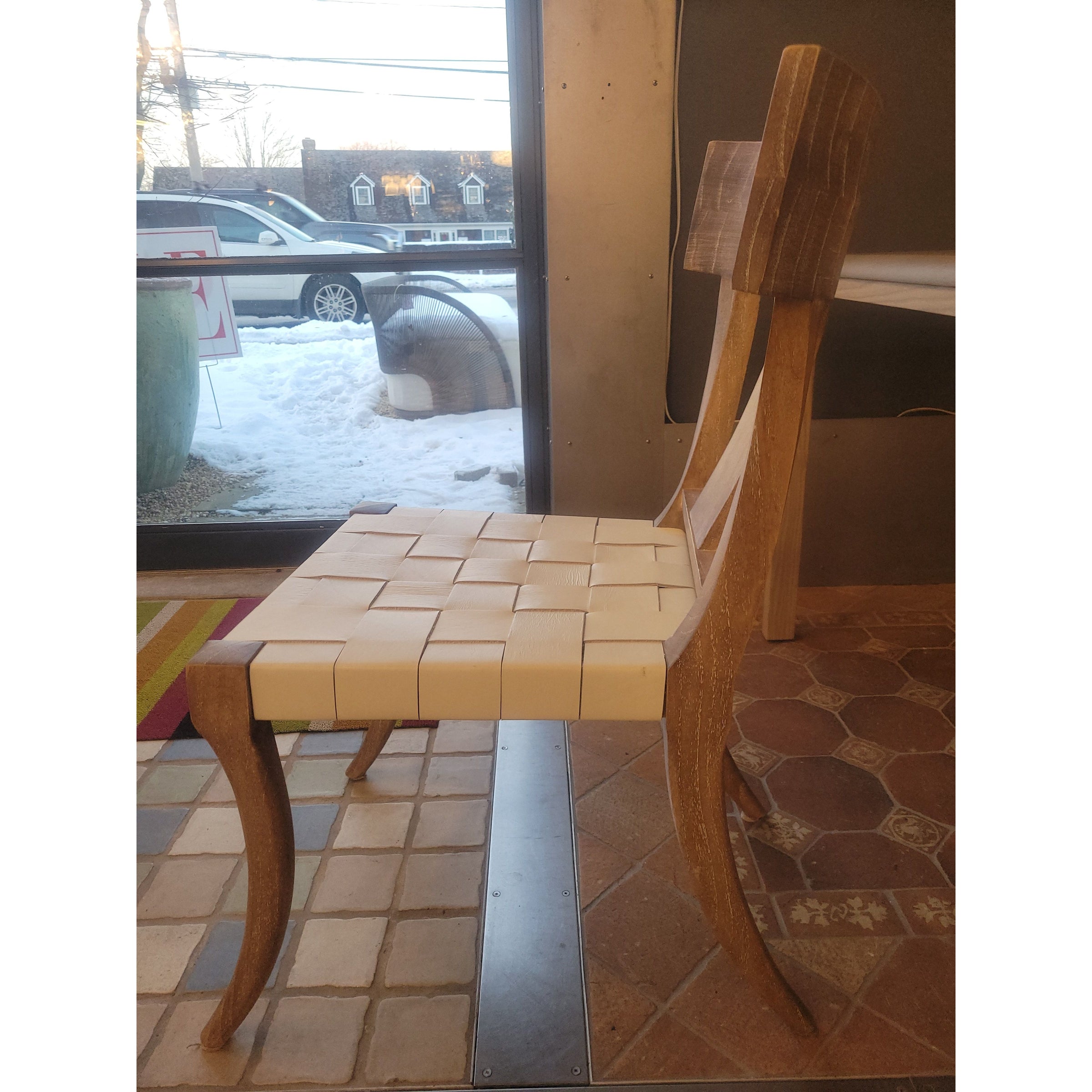 SET of 6 'Sussex' Driftwood Dining Chairs w/ White Leather Seats by Oly