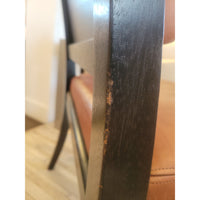 PAIR of Brown Leather & Dark Wood Chairs