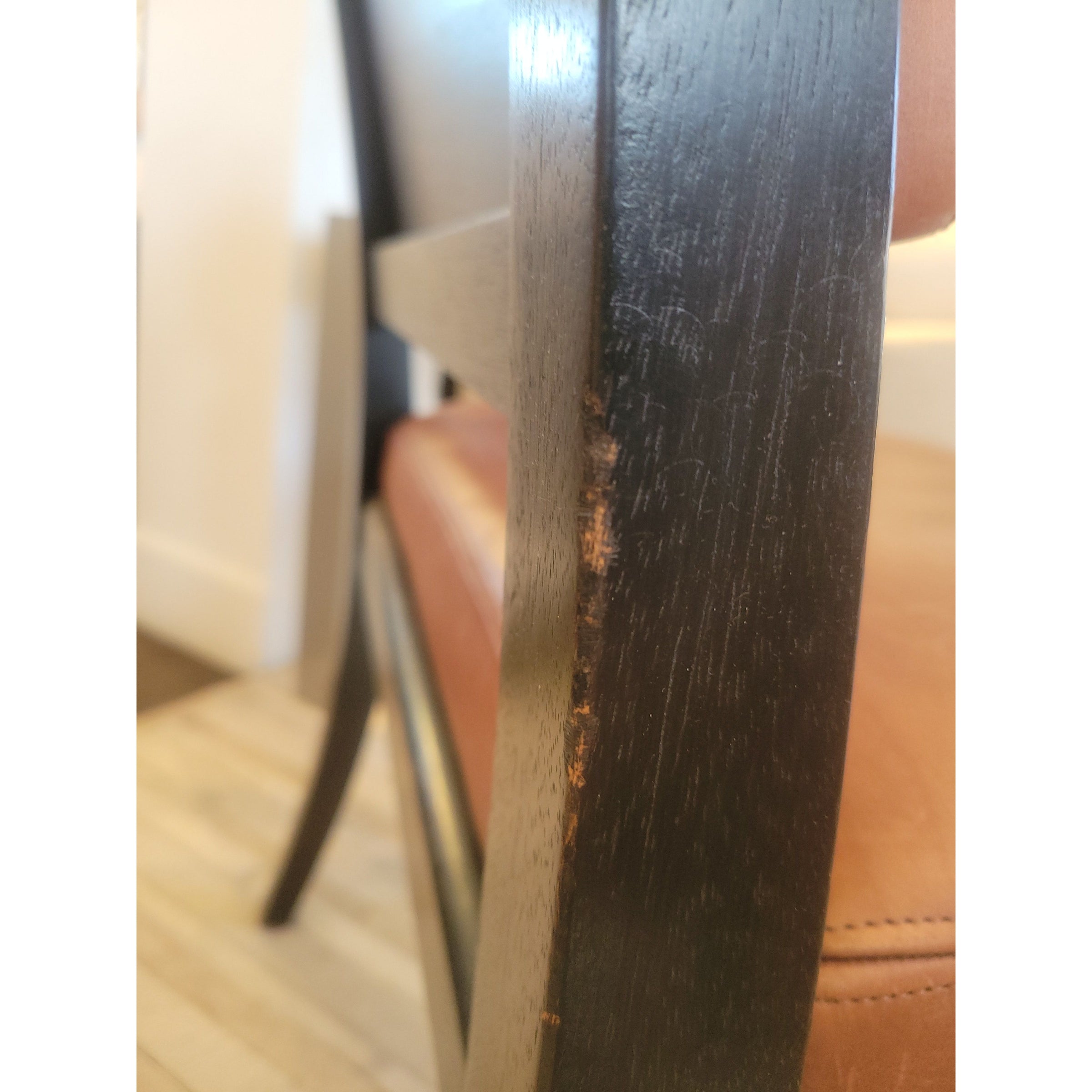 PAIR of Brown Leather & Dark Wood Chairs