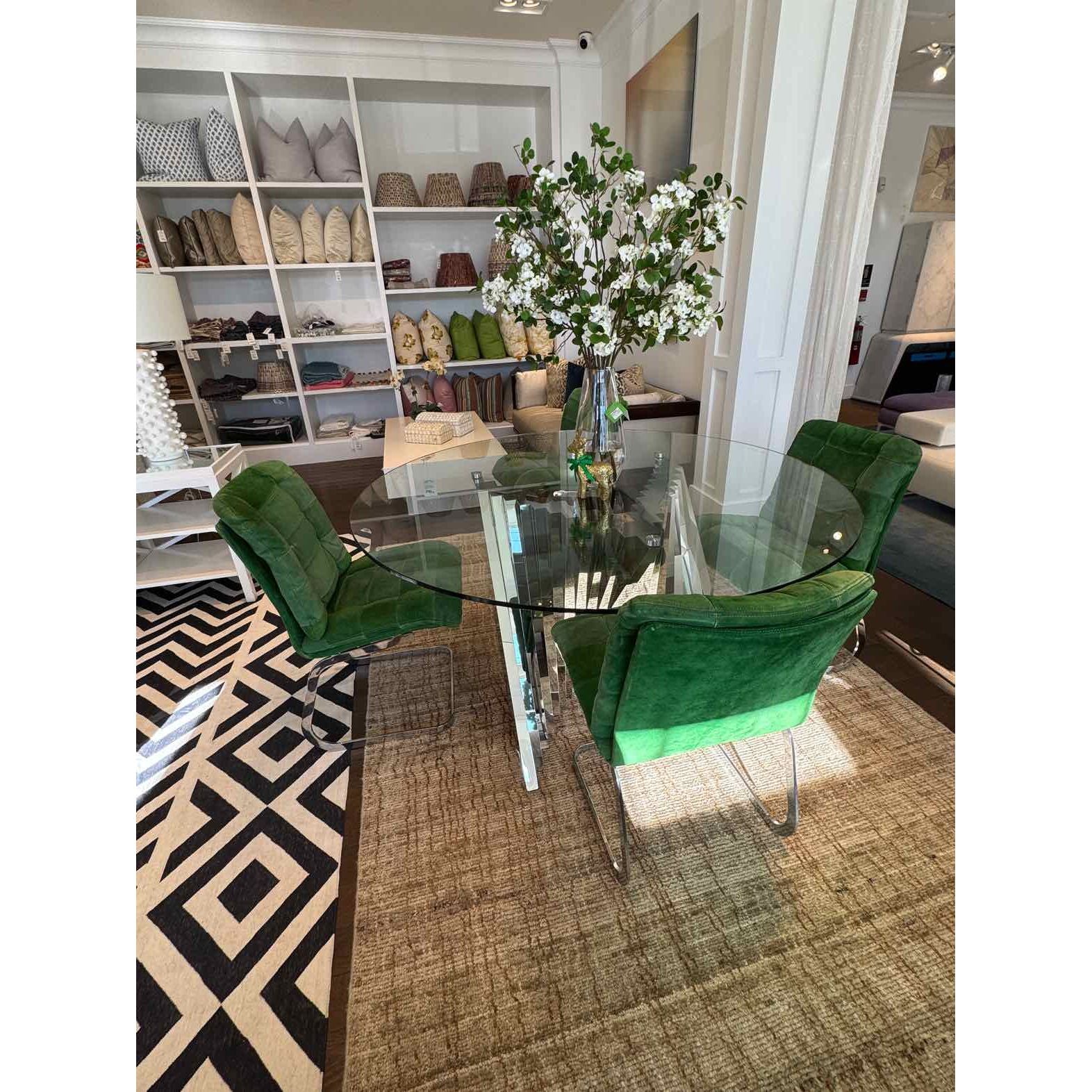 Custom Geometric Chrome Dining Table w/ Glass Top