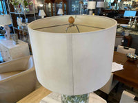 PAIR of Garden Theme Green Metallic Glass Table Lamps w/ Shades