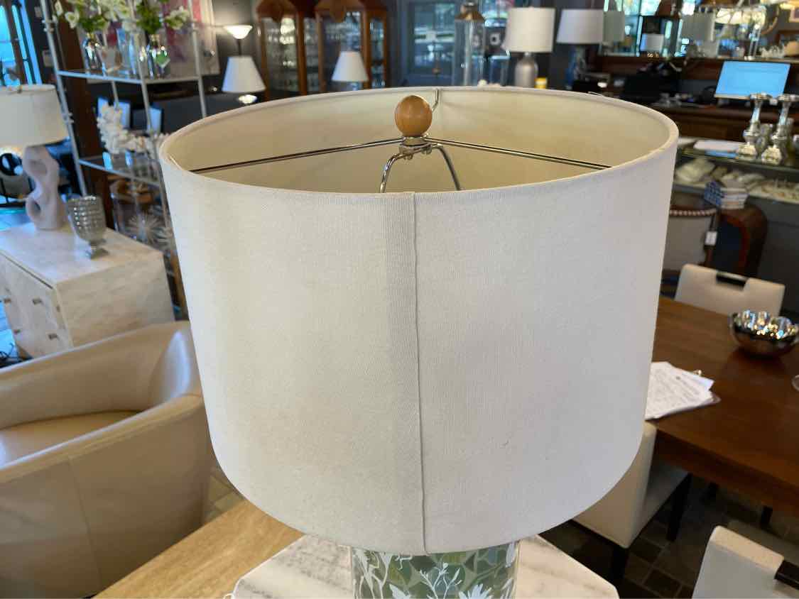 PAIR of Garden Theme Green Metallic Glass Table Lamps w/ Shades