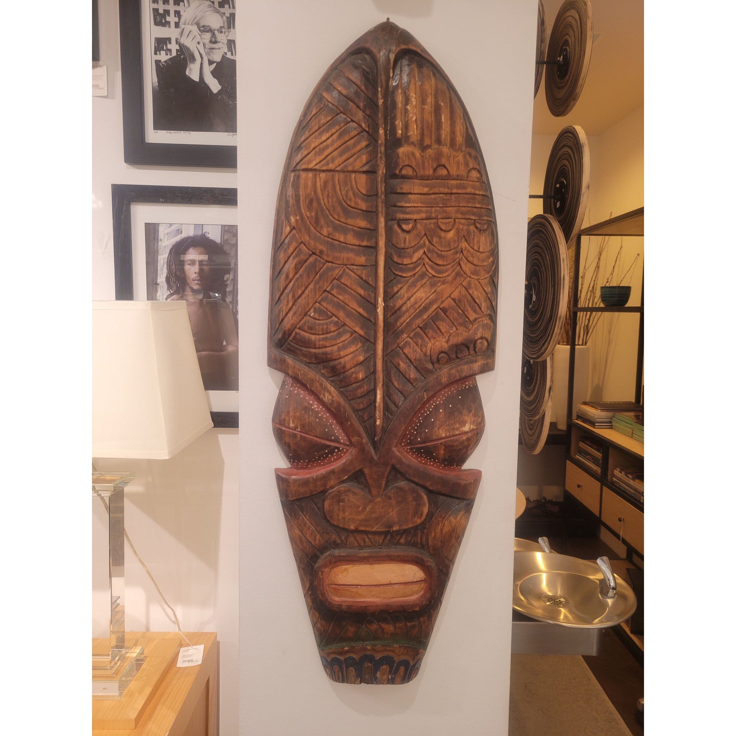 Long Carved Wood Tiki Mask