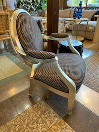 Silver & Blue Upholstered Oval Arm Chair by John Hutton for Donghia w/ Pillow