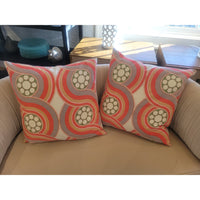 PAIR of Custom Retro Orange Circles Square Pillows