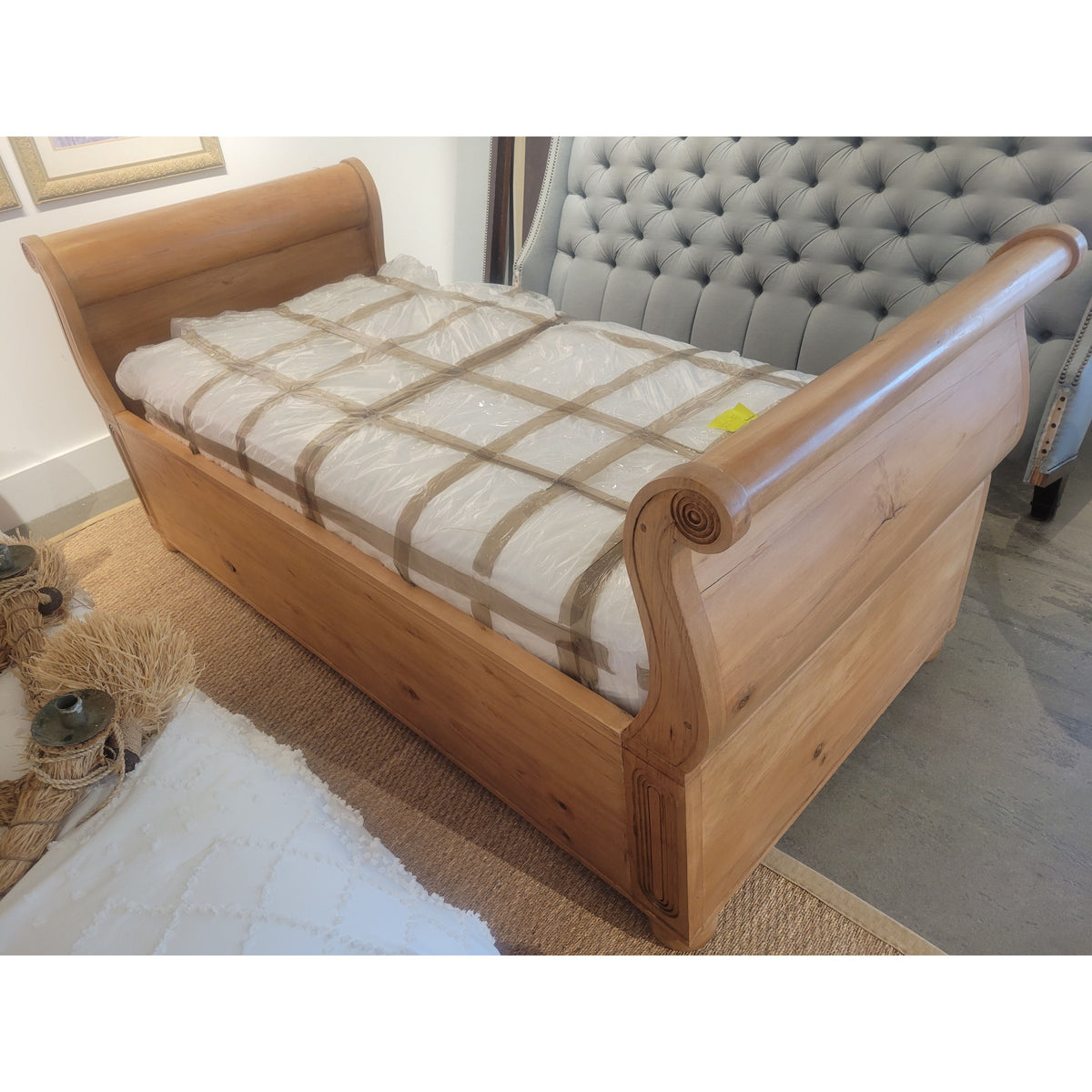 Twin-Sized French Empire Style Pine Bed w/ Twin Trundle
