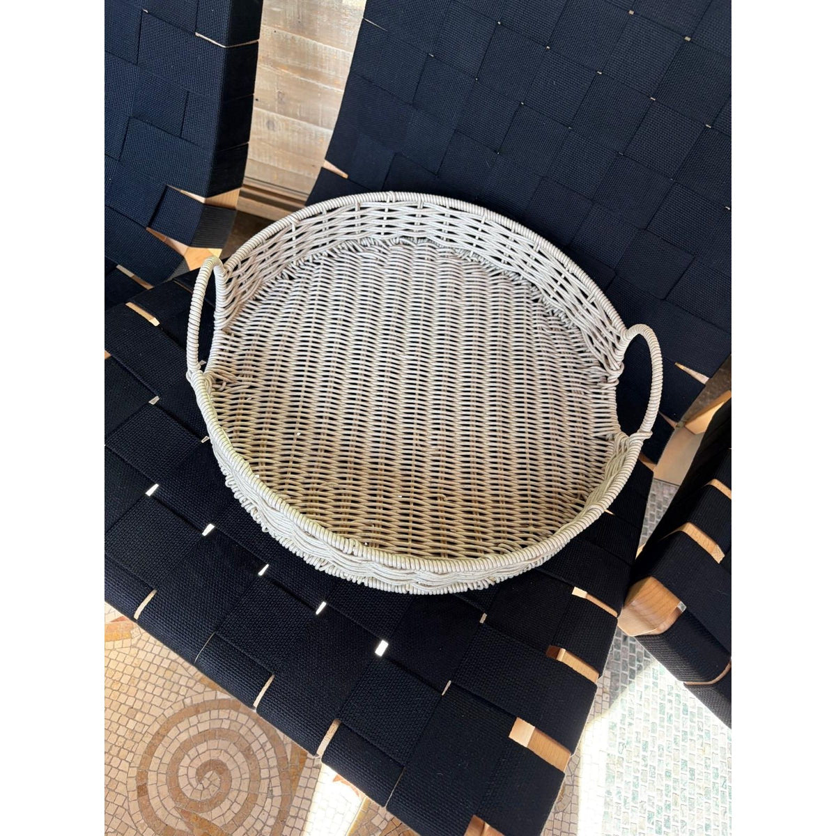 Off White Wicker Serving Tray - colletteconsignment.com