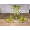 SET of Vintage Green Glass Drink Pitcher & 6 Glasses by Sasaki