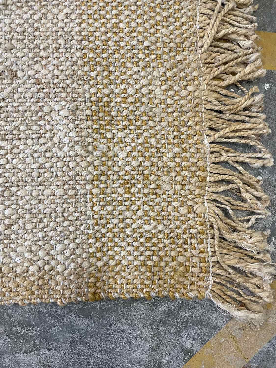 5.3' x 8.9' Beige & Yellow Wool Weave Rug w/ Fringe #46