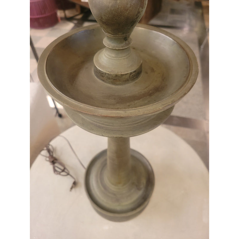 XL Antique Tibetan Bronzed Metal Table Lamp w/ Shade