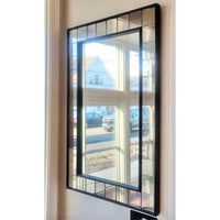 Dark Wood Wall Mirror w/ Glass Panel Border