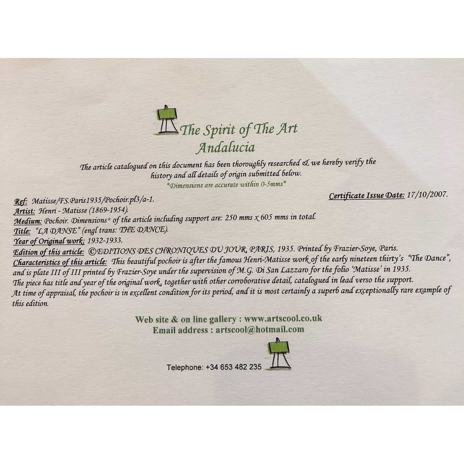 'The Dance' B&W Offset Lithograph by Henri Matisse in Gray Frame