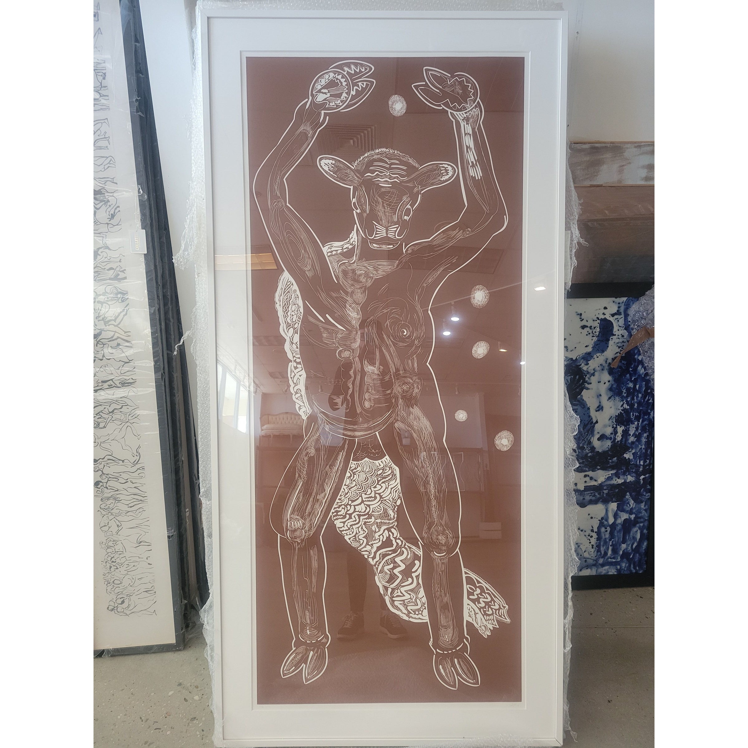 Jared Fitzgerald Linoleum Print - Brown Bovine Motif