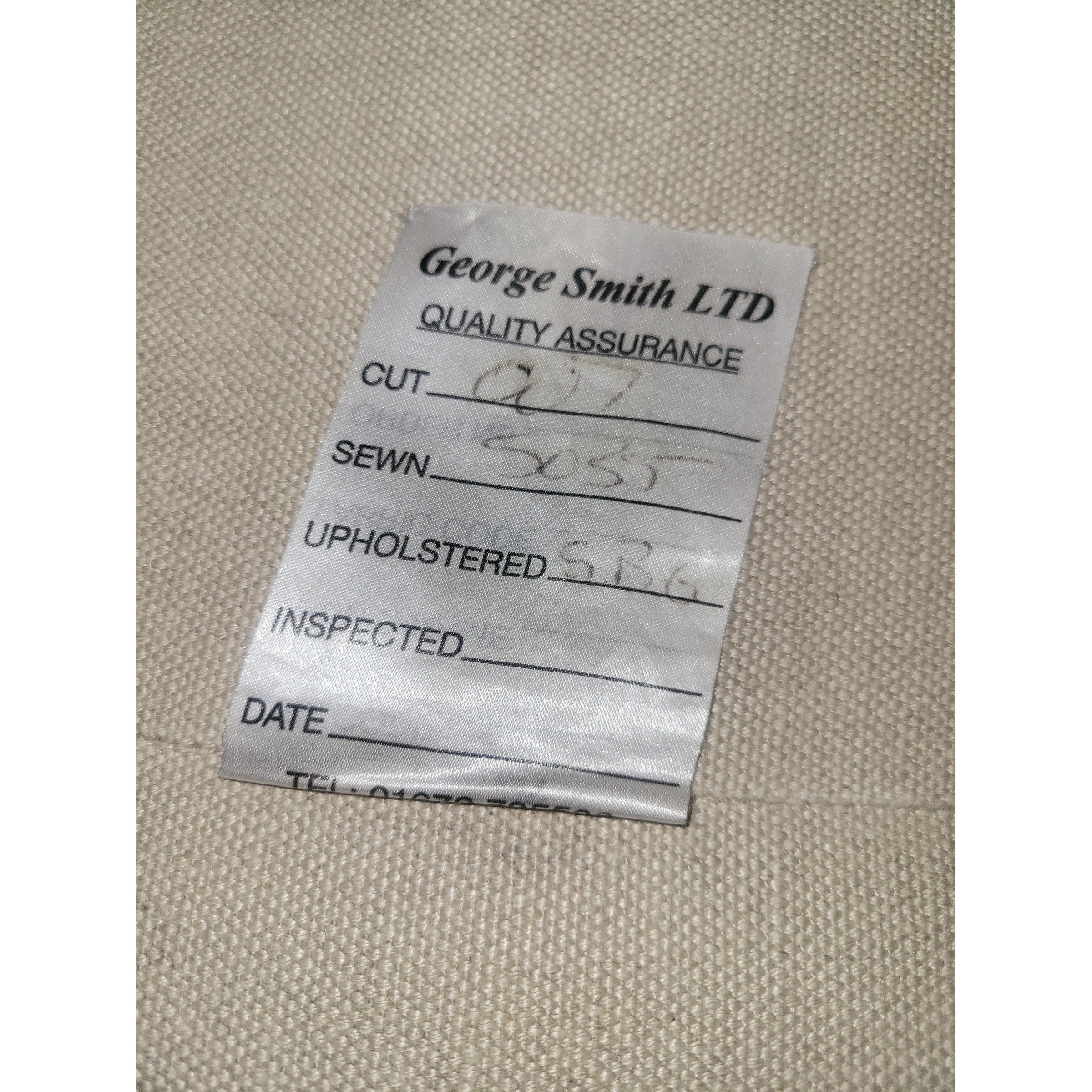 9-ft Standard Arm Upholstered Sofa w/ Dark Wood Nailhead Legs by George Smith