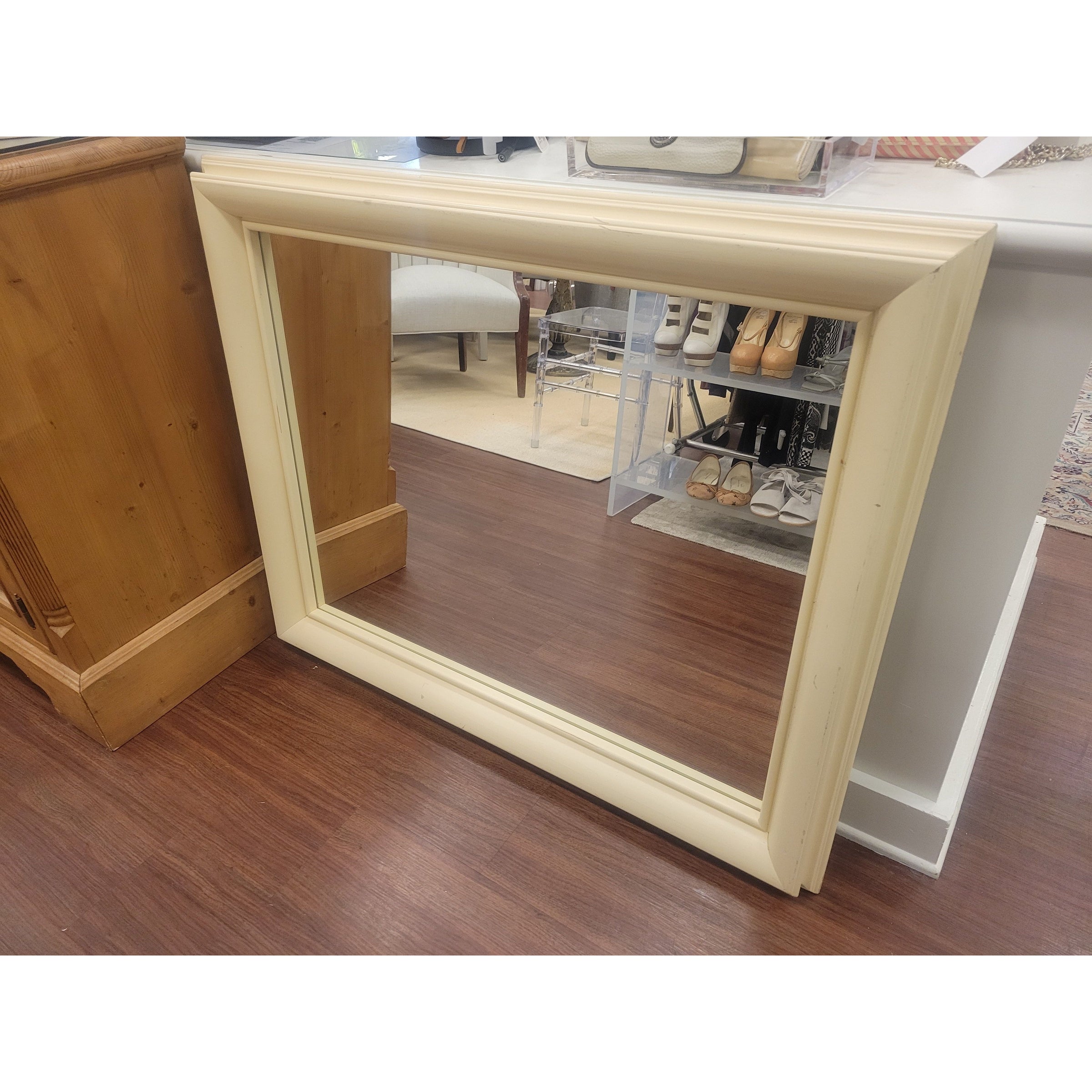 Ivory Lacquer Rectangular Wall Mirror by Stanley (AS IS)