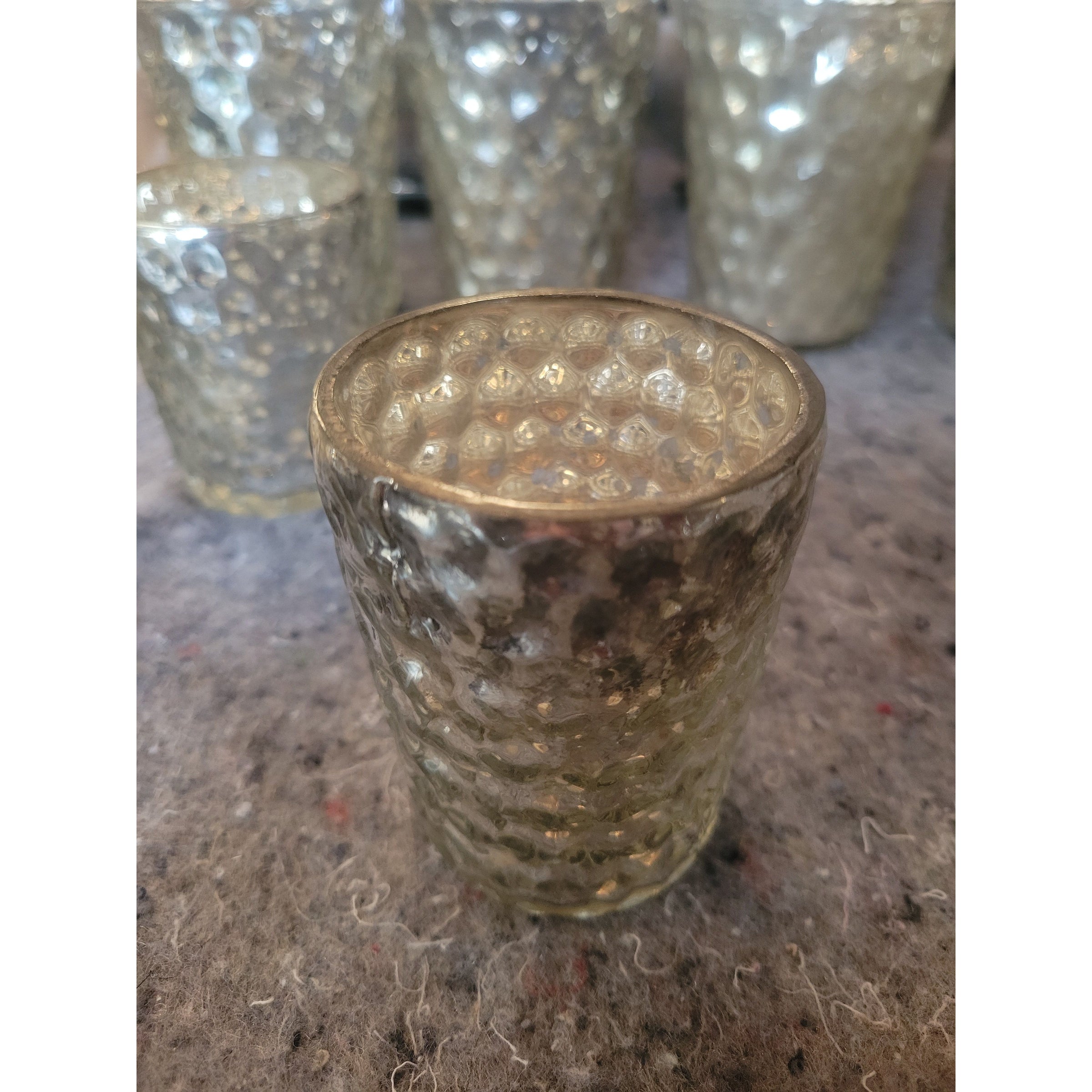 Pair of Small Hexagonal Mercury Glass Candle Holders