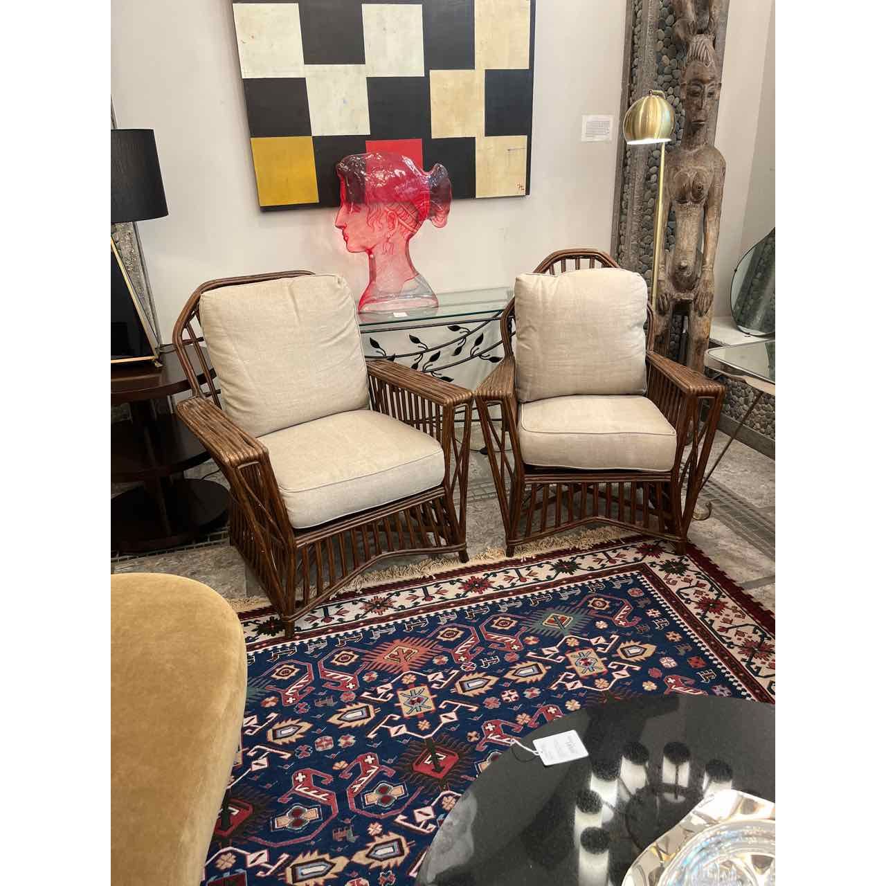 Pair of Vintage Stick Reed Lounge Chairs