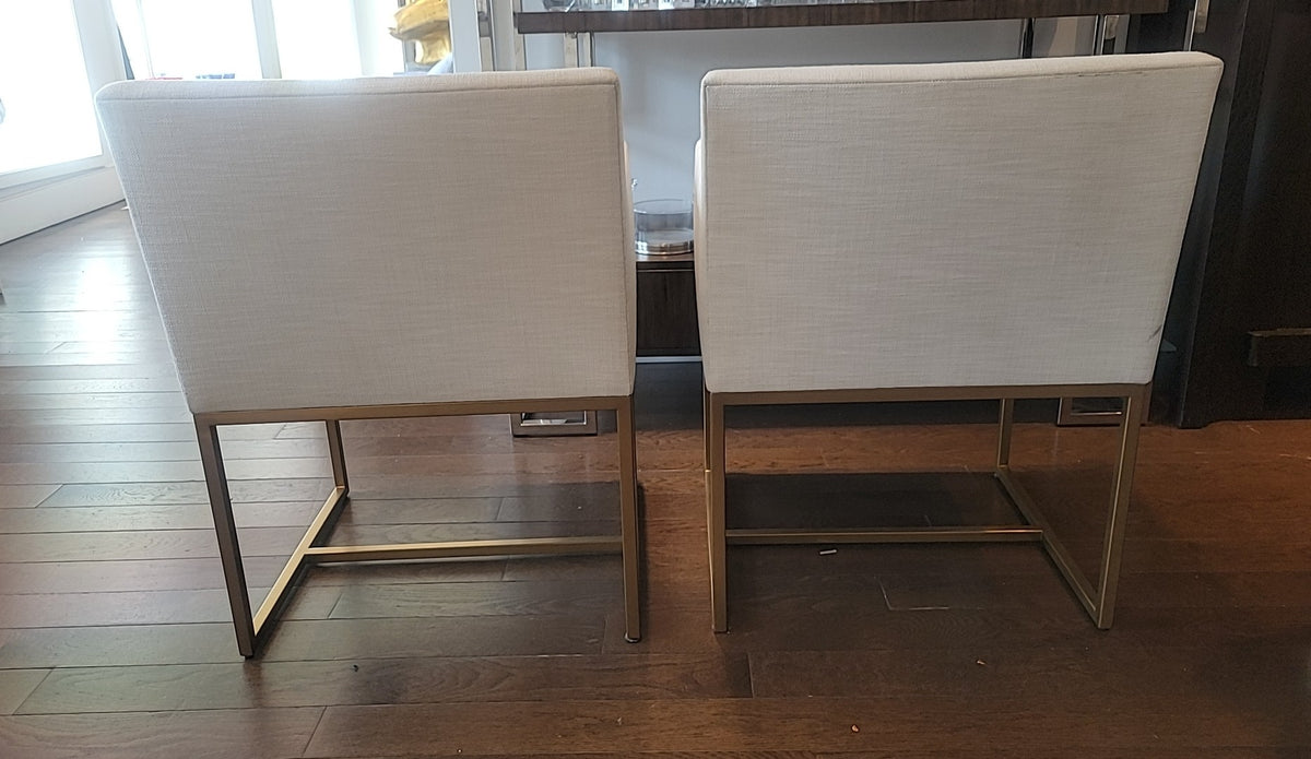 SET of 6 Emery Linen Track Arm Chairs on Brass Bases by RH (AS IS)