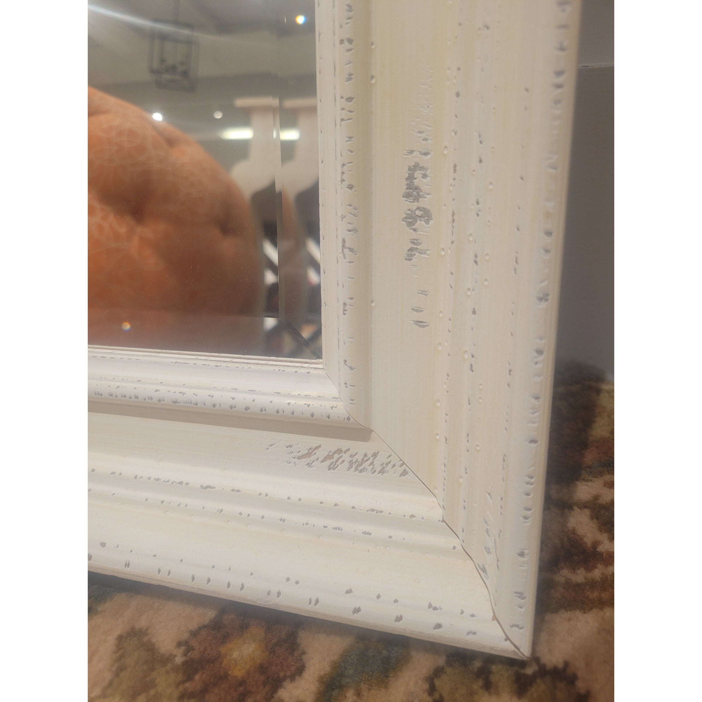 White Wash Wood Mirror w/ Beveled Glass