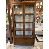 Walnut Eleana Cabinet w/ Beveled Glass Panel Doors & LED Lighting by Hooker