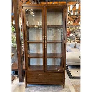 Walnut Eleana Cabinet w/ Beveled Glass Panel Doors & LED Lighting by Hooker