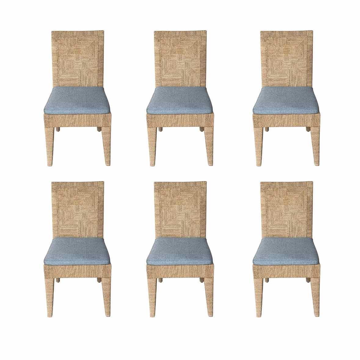 SET of 6 'Woodside' Dining Chairs w/ Flax Linen Cushions by Palecek