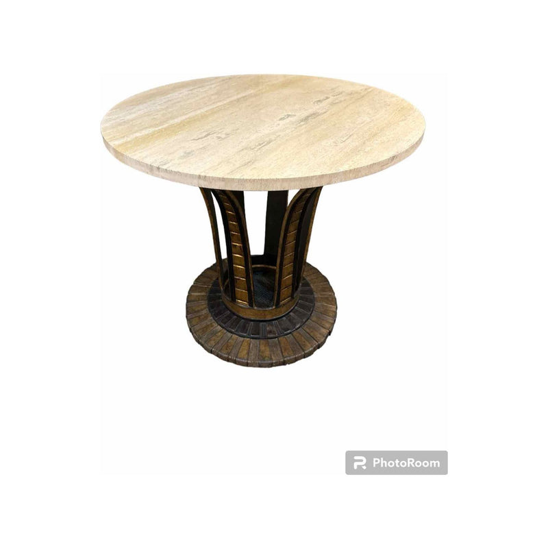 Travertine Top Center Table w/ Black/Gold Base (AS IS)