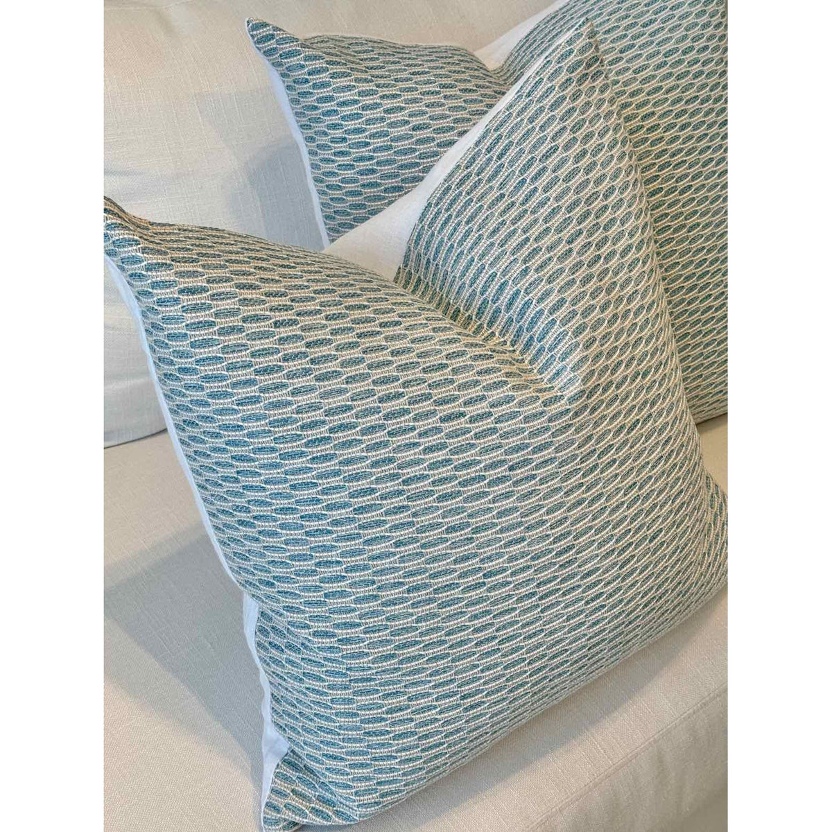 Pair of Custom Turquoise Abstract Pattern Pillows
