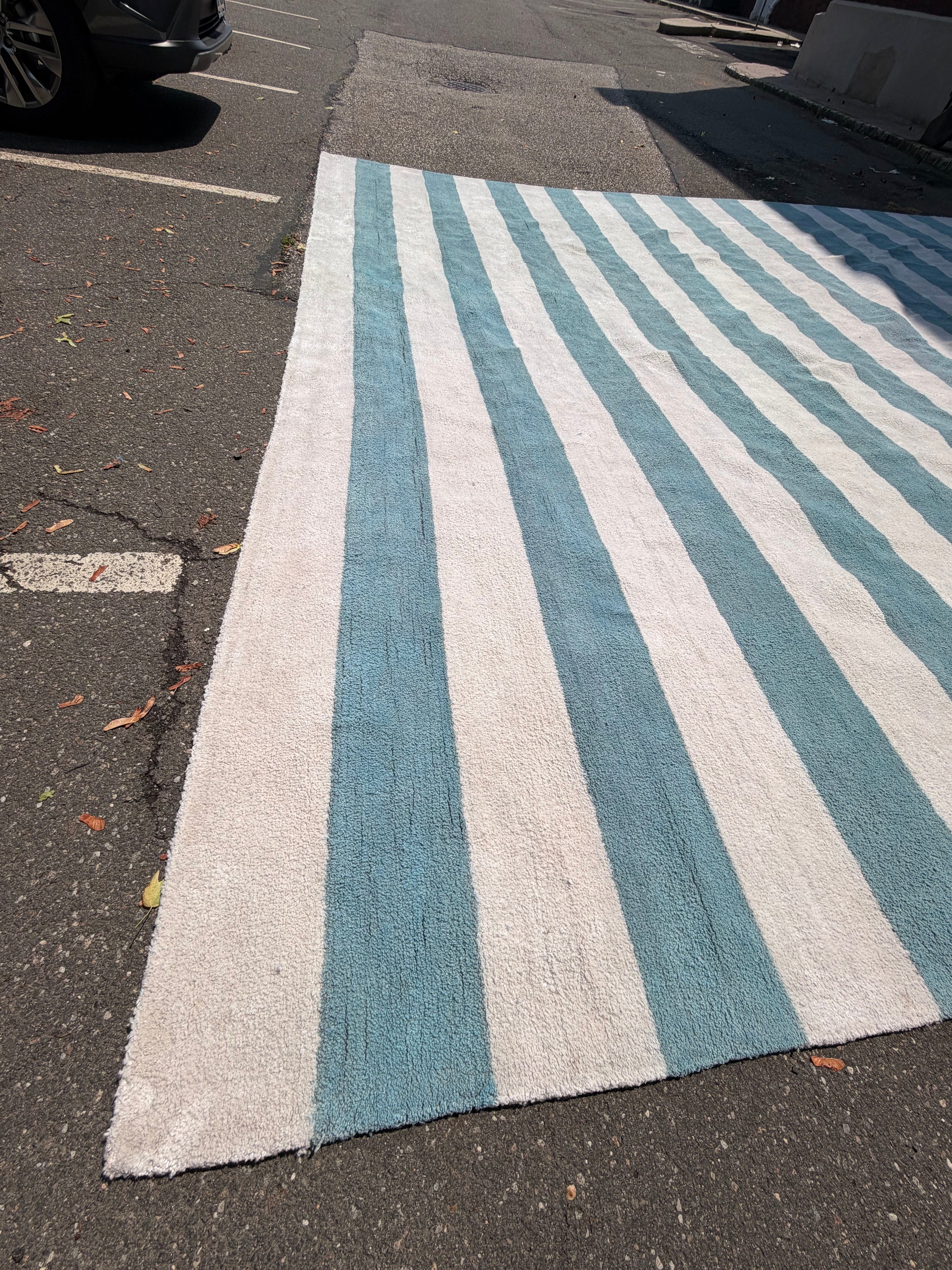 14.5' x 16' Light Blue & White Striped Rug by ABC Carpets