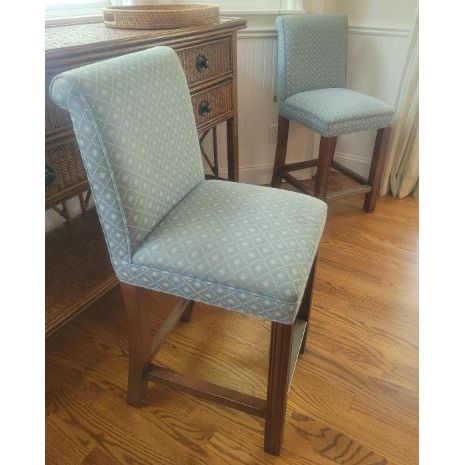 PAIR of Blue Upholstered Bar Stools