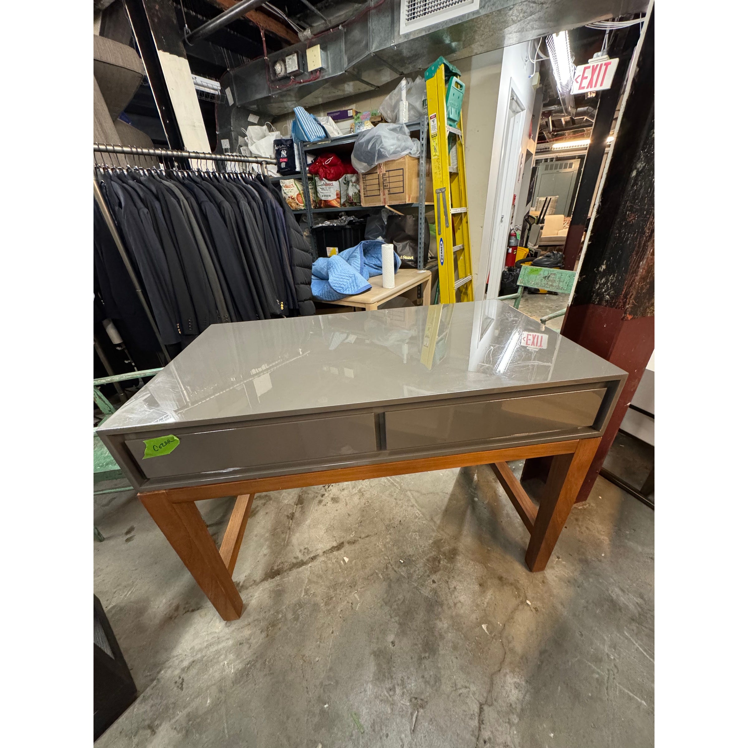 Custom 2-Drawer Gray Lacquer & Wood Desk / Console Table