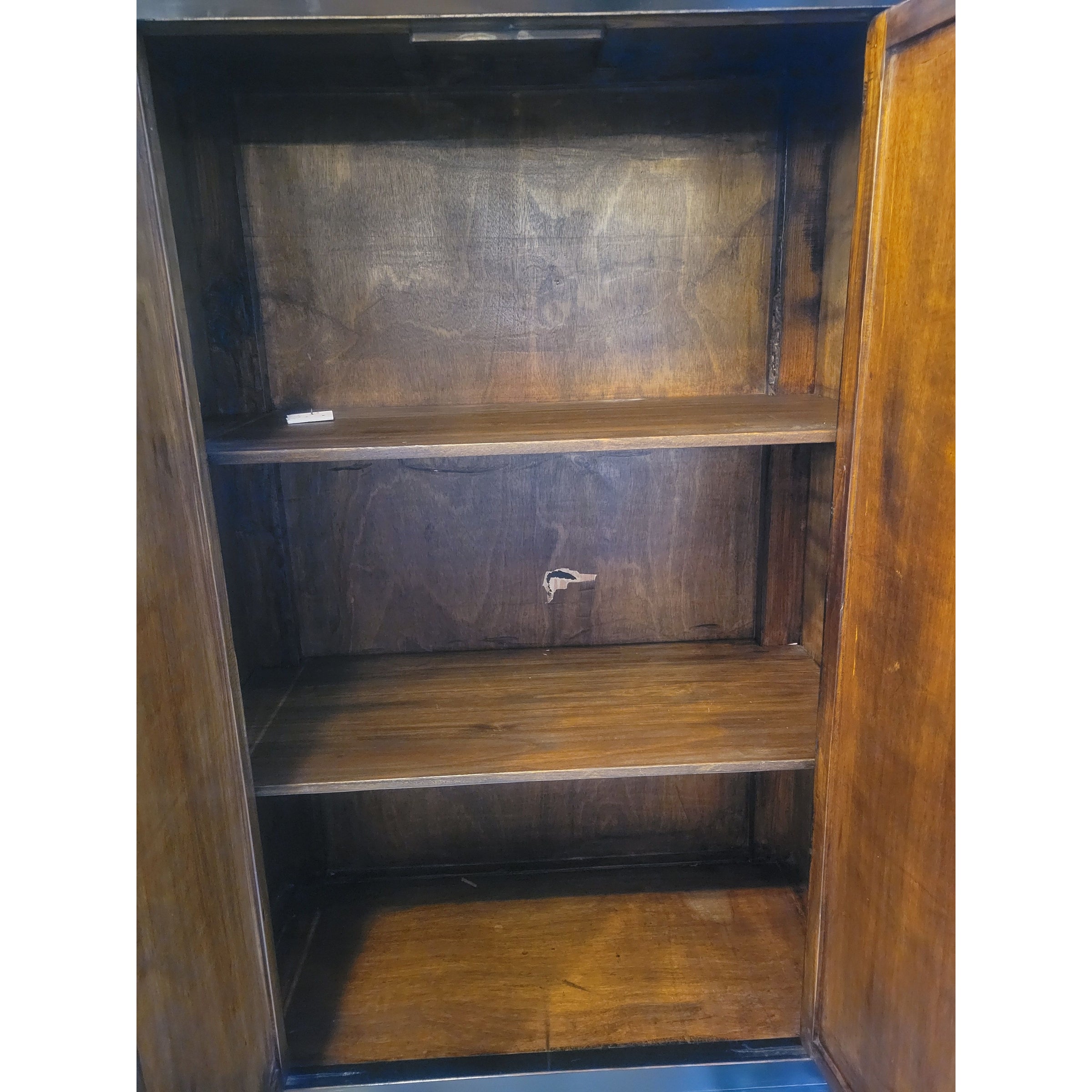 Vintage Asian Black Lacquer Armoire w/ Brass Hardware