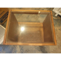 Square Ash Wood Side Table w/ Glass Top & Cane Shelf